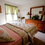 Bedroom of the model apartment at North Farm Estates